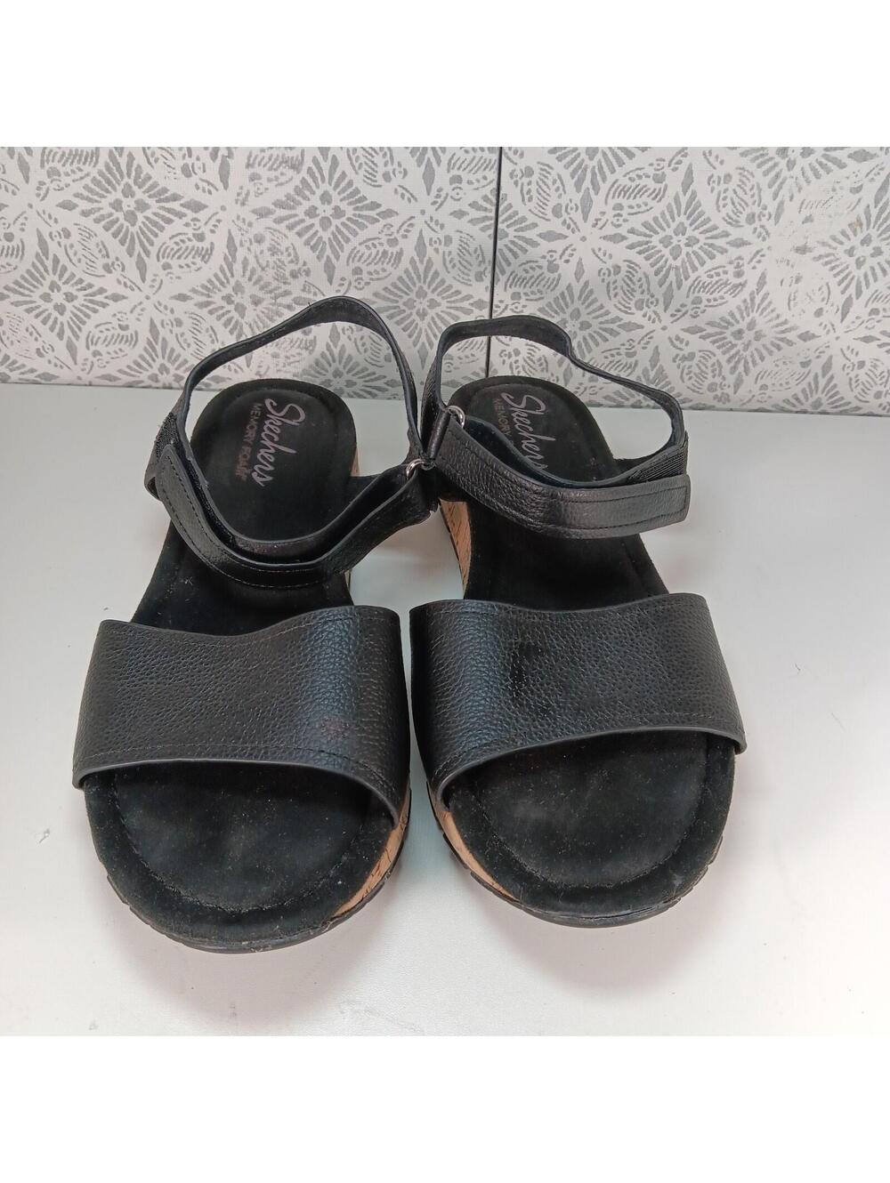 Skechers Black Leather Sandals - Adjustable Ankle Strap Women's 9
